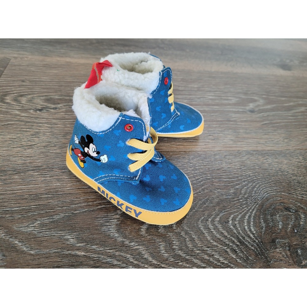 Disney Baby Mickey Mouse Blue Heart Faux Shearling High Top Crib Shoes‎ 6-9M #6